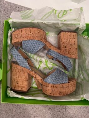 Sam Edelman  Light Blue Denim Cork Platform Sandals